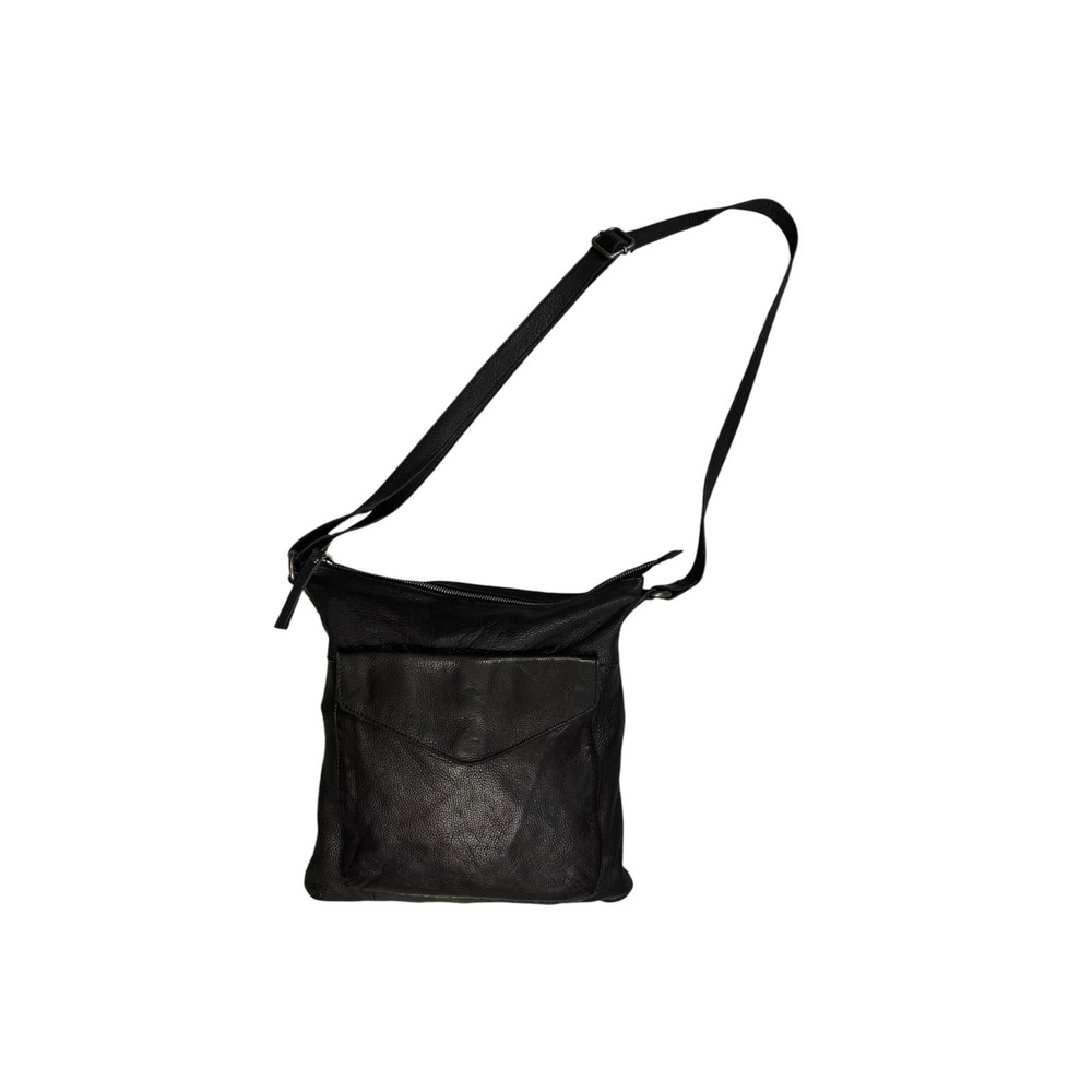Latico Leathers Black Genuine Leather Crossbody Bag Messenger Flap Pocket Zip